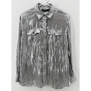 Lauren Ralph Lauren Women's Grayish Silver Metallic Button Up Shirt Size Small.
